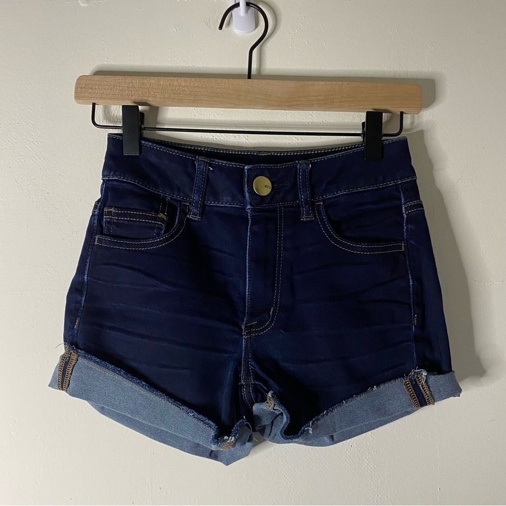 American Eagle Dark Wash Hi-rise Shortie Size 0